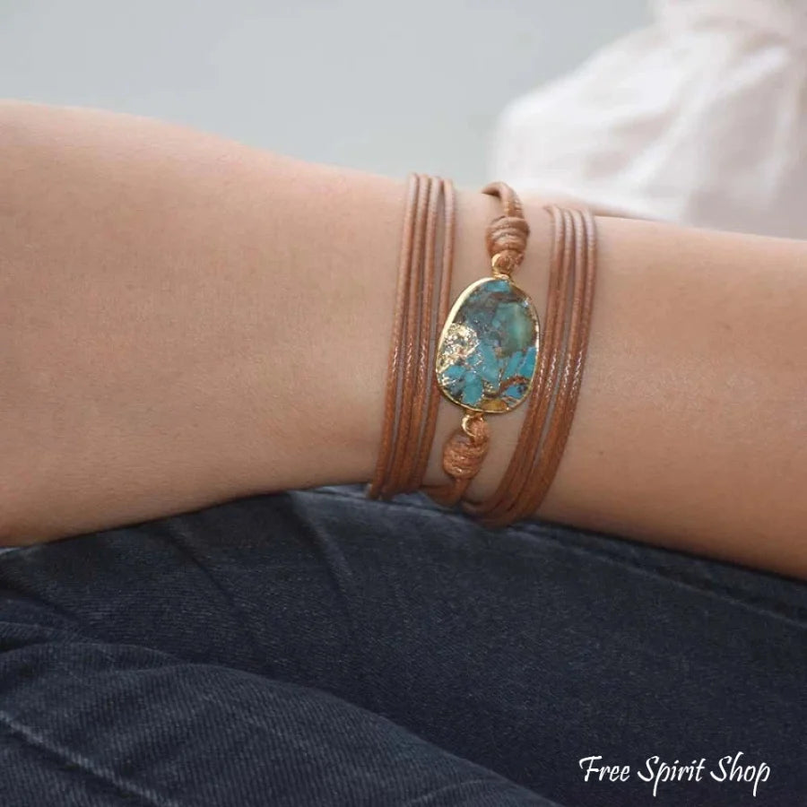 Handmade Gold Plated Turquoise Stone Wrap Bracelet