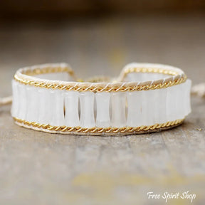 Natural White Jade & Gold Chain Adjustable Bracelet