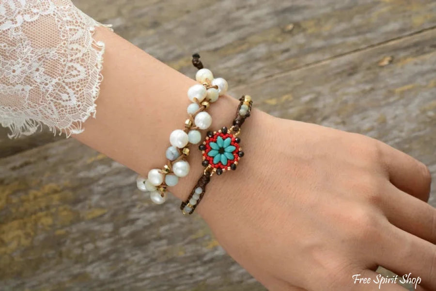 Natural Freshwater Pearl & Amazonite Wrap Bracelet