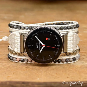 Natural Labradorite & Rhodonite White Samsung / Garmin Watch Band