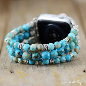 Handmade Turquoise Jasper Bead Elastic Apple Watch Band