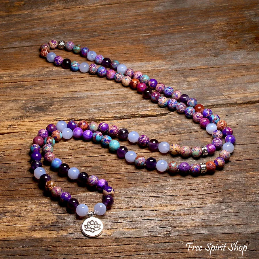 108 Purple Jasper & Amethyst Mala Bead Bracelet