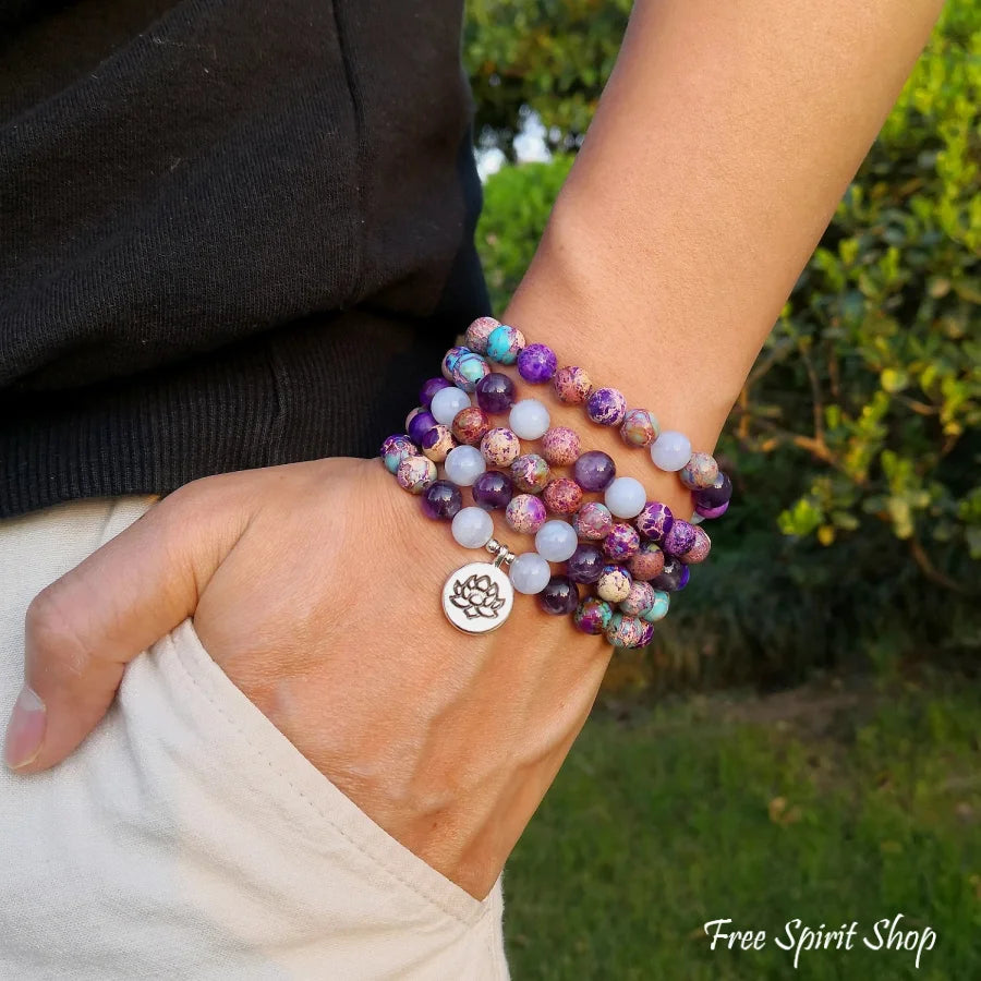 108 Purple Jasper & Amethyst Mala Bead Bracelet