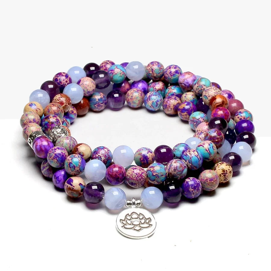 108 Purple Jasper & Amethyst Mala Bead Bracelet