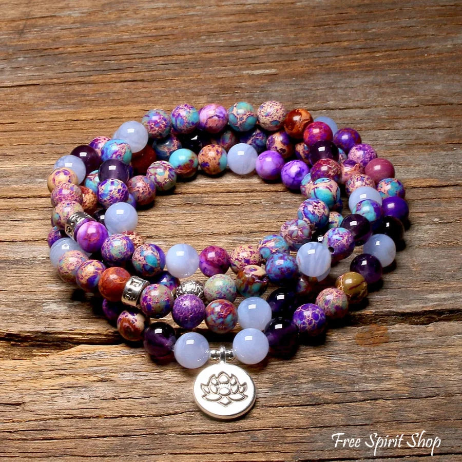 108 Purple Jasper & Amethyst Mala Bead Bracelet