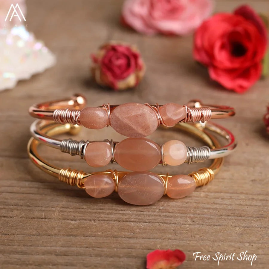 Natural Sunstone Crystal Cuff