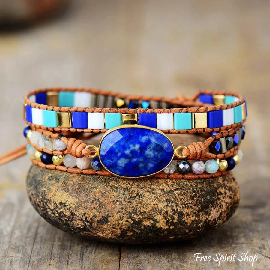 Handmade Lapis Lazuli & Mixed Bead Wrap Bracelet