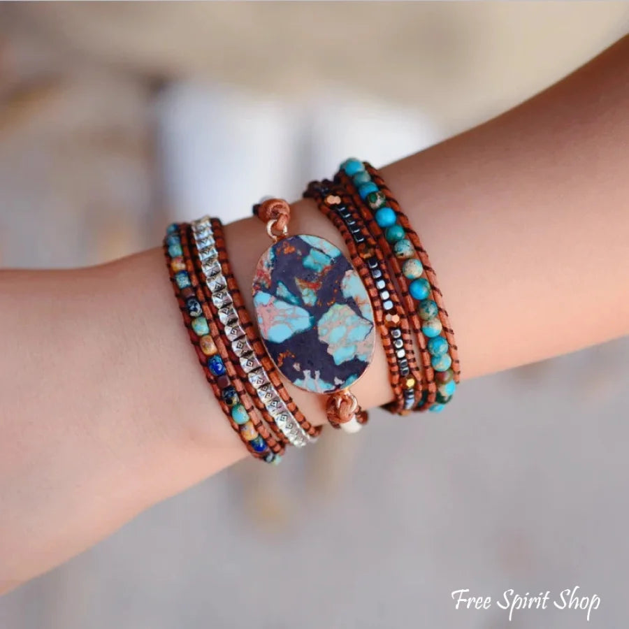 Natural Blue Emperor Jasper Stone Wrap Bracelet