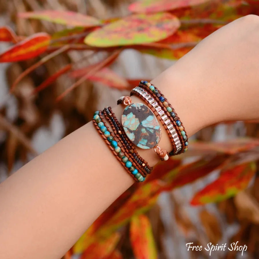 Natural Blue Emperor Jasper Stone Wrap Bracelet