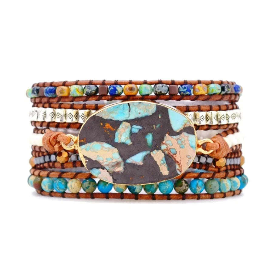 Natural Blue Emperor Jasper Stone Wrap Bracelet