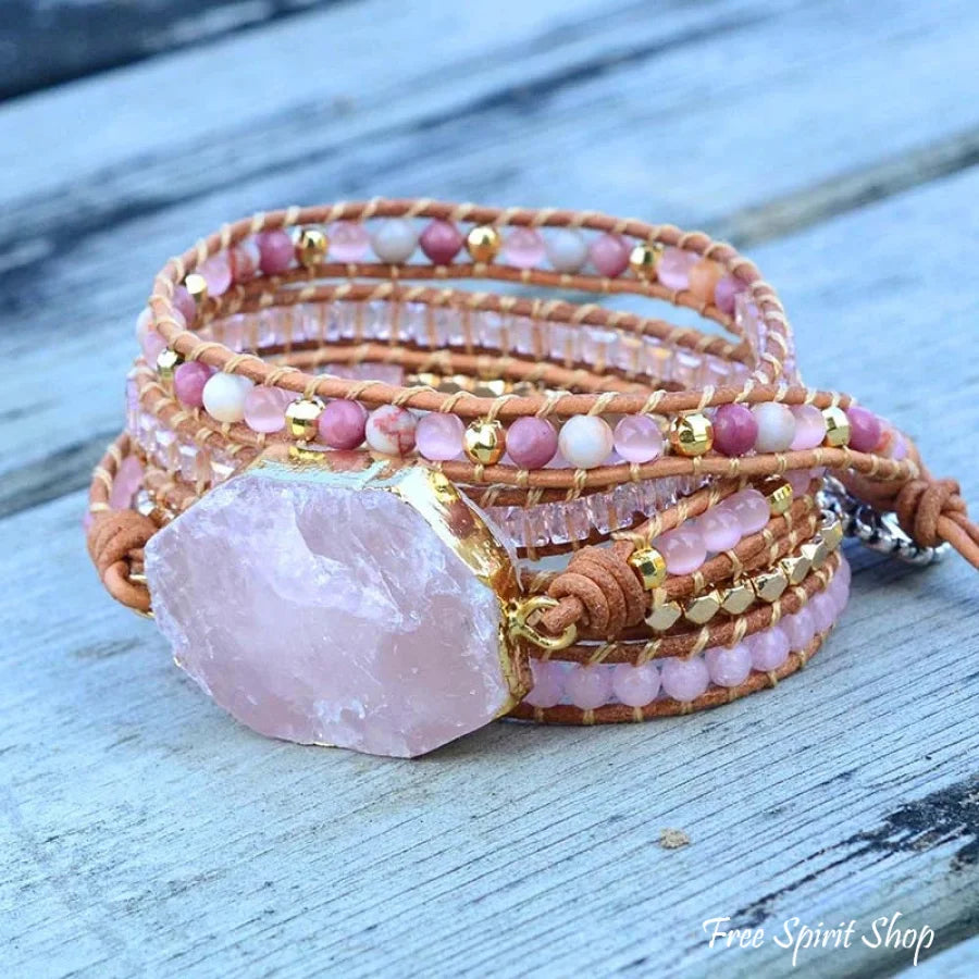 Natural Rose Quartz Heart Chakra Wrap Bracelet