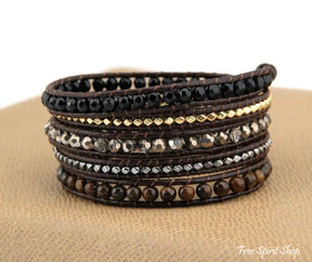 Natural Black Onyx & Tiger Eye Bead Wrap Bracelet