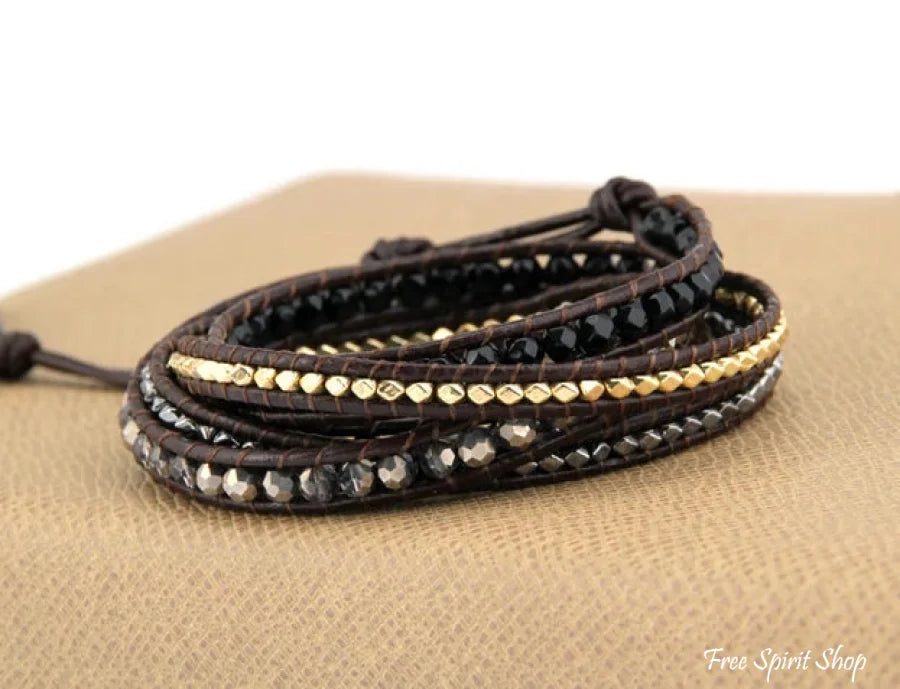 Natural Black Onyx & Tiger Eye Bead Wrap Bracelet