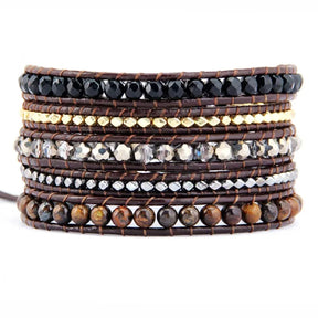 Natural Black Onyx & Tiger Eye Bead Wrap Bracelet