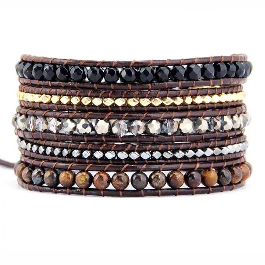 Natural Black Onyx & Tiger Eye Bead Wrap Bracelet