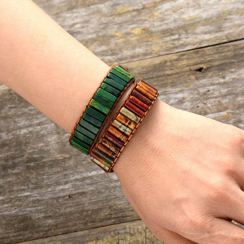 Handmade Natural Jasper Tube Wrap Bracelet