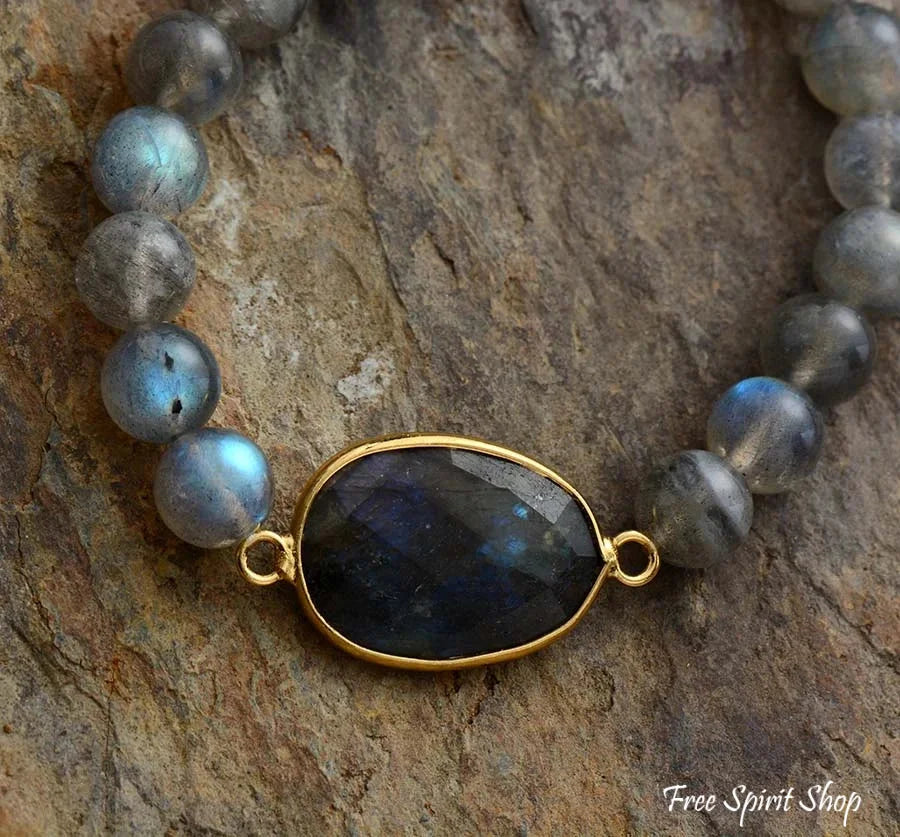 Natural Blue Labradorite Gemstone Bead Bracelet