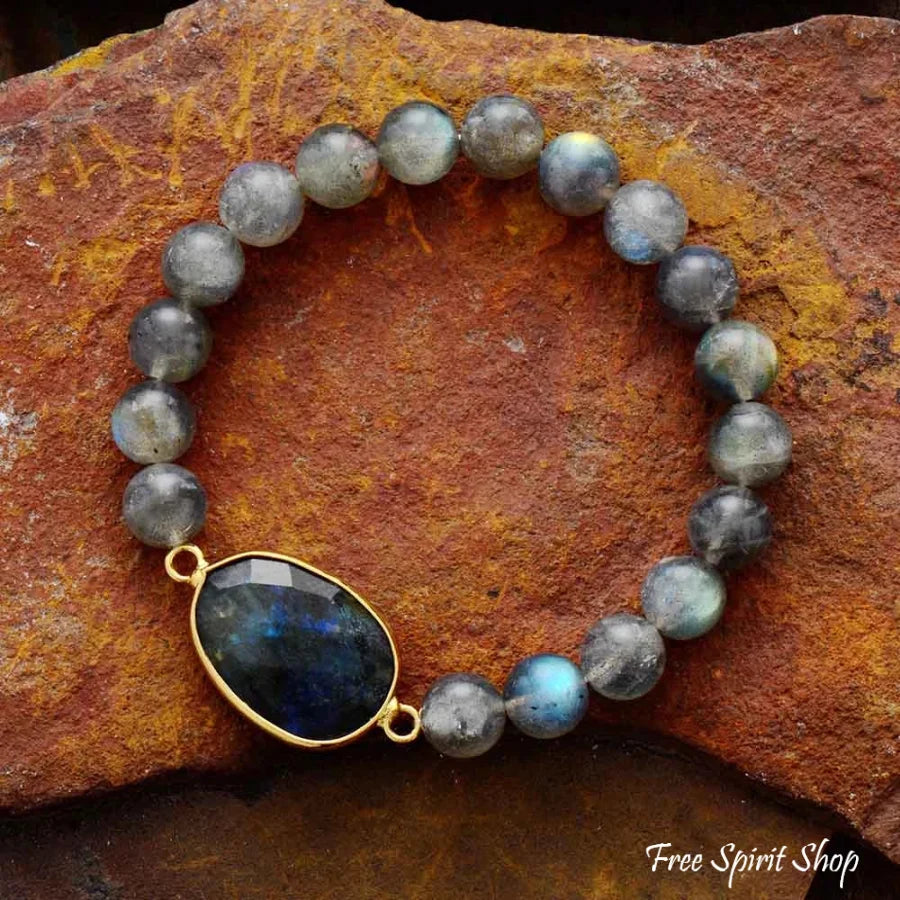 Natural Blue Labradorite Gemstone Bead Bracelet