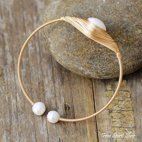 Handmade Freshwater Pearl Braided Gold Cuff Bracelet