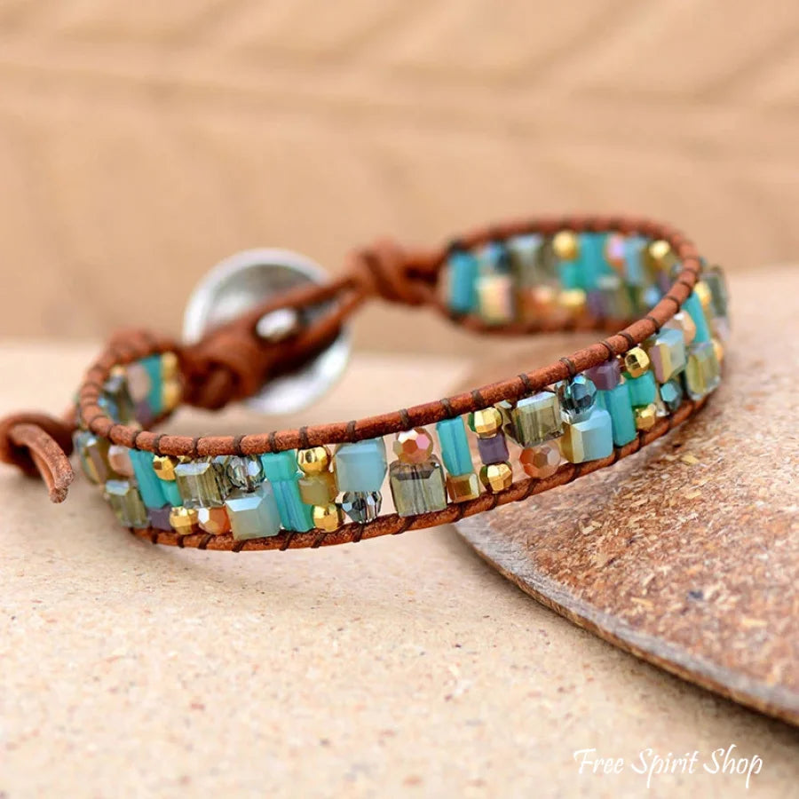 Natural Crystal & Leather Tree of Life Wrap Bracelet