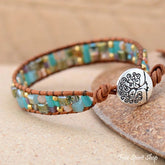 Natural Crystal & Leather Tree of Life Wrap Bracelet
