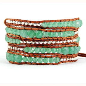 Handmade Natural Aventurine Gemstone & Leather Wrap Bracelet
