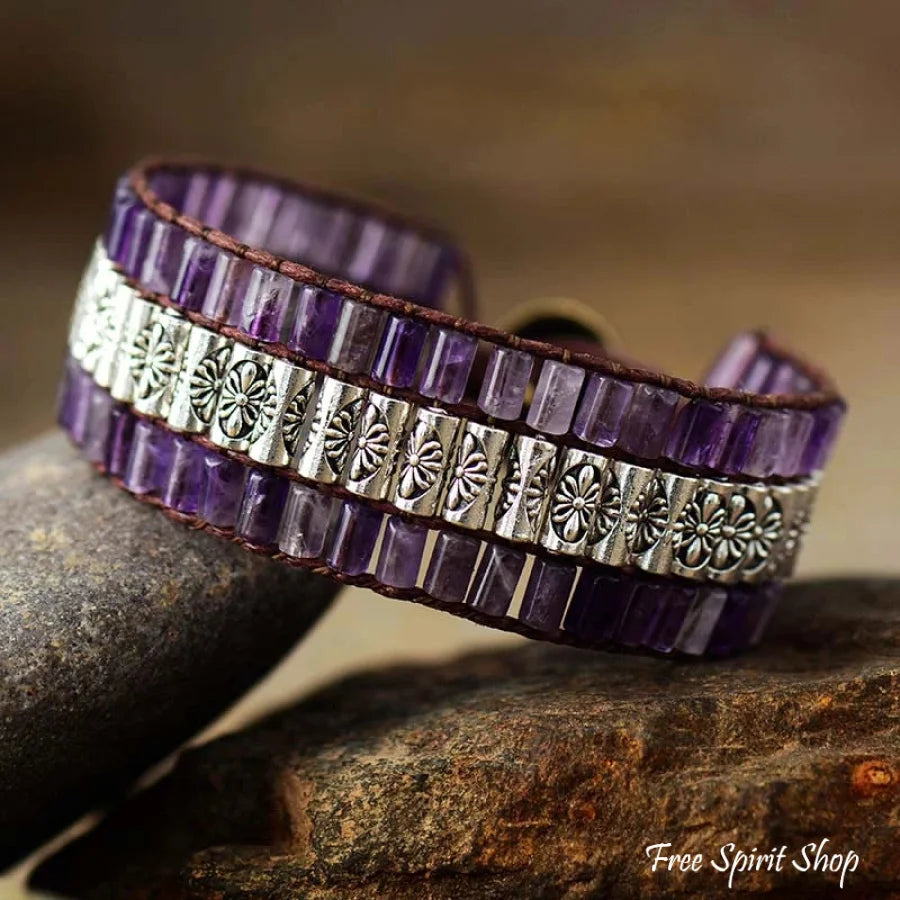 Handmade Amethyst & Tibetan Bead Wrap Bracelet