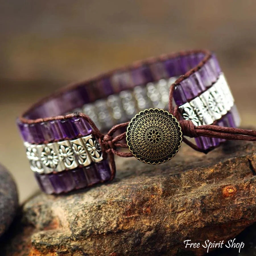 Handmade Amethyst & Tibetan Bead Wrap Bracelet