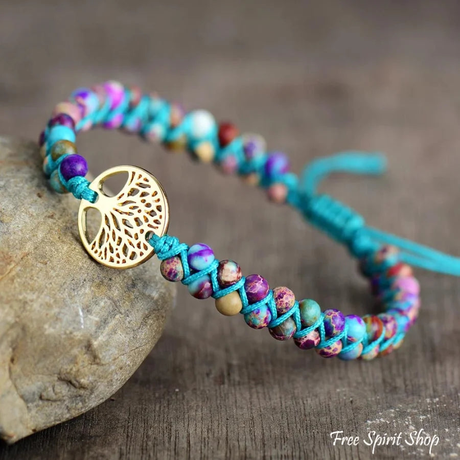 Handmade Purple Jasper Tree of Life Braided Bracelet