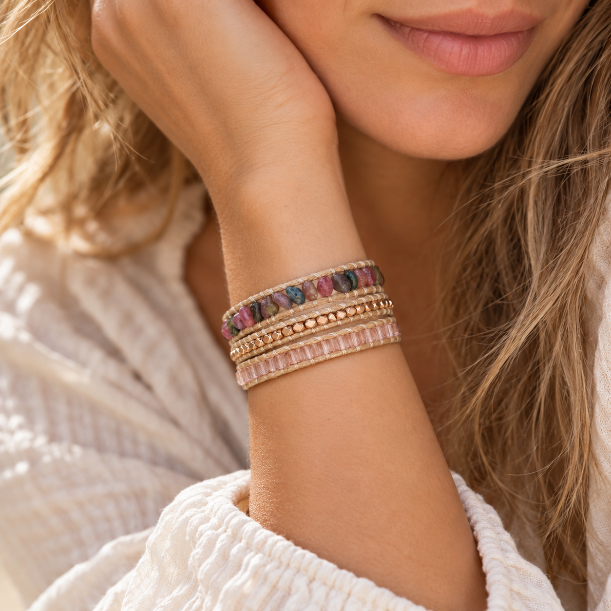 Handmade Natural Pink Tourmaline Wrap Bracelet
