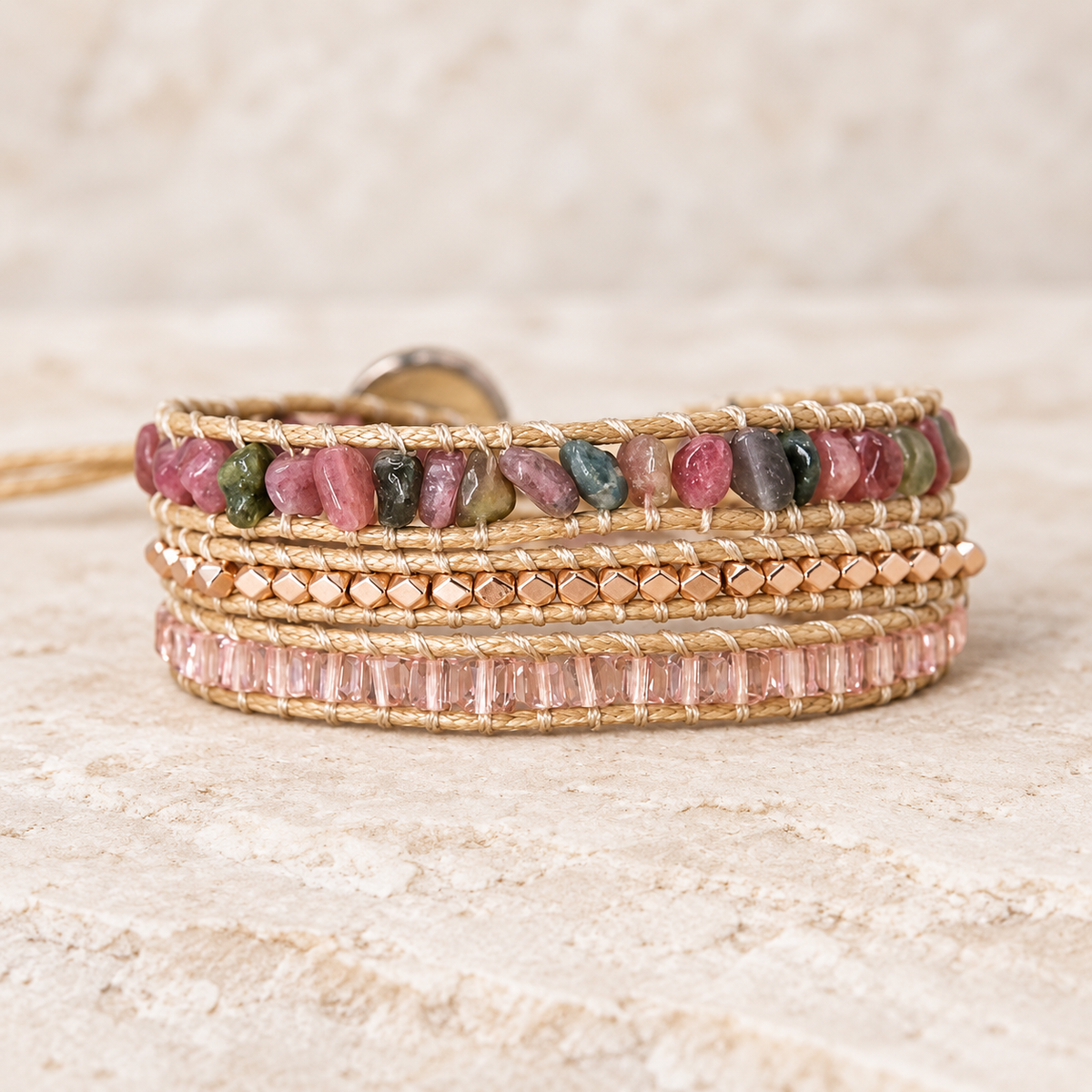 Handmade Natural Pink Tourmaline Wrap Bracelet