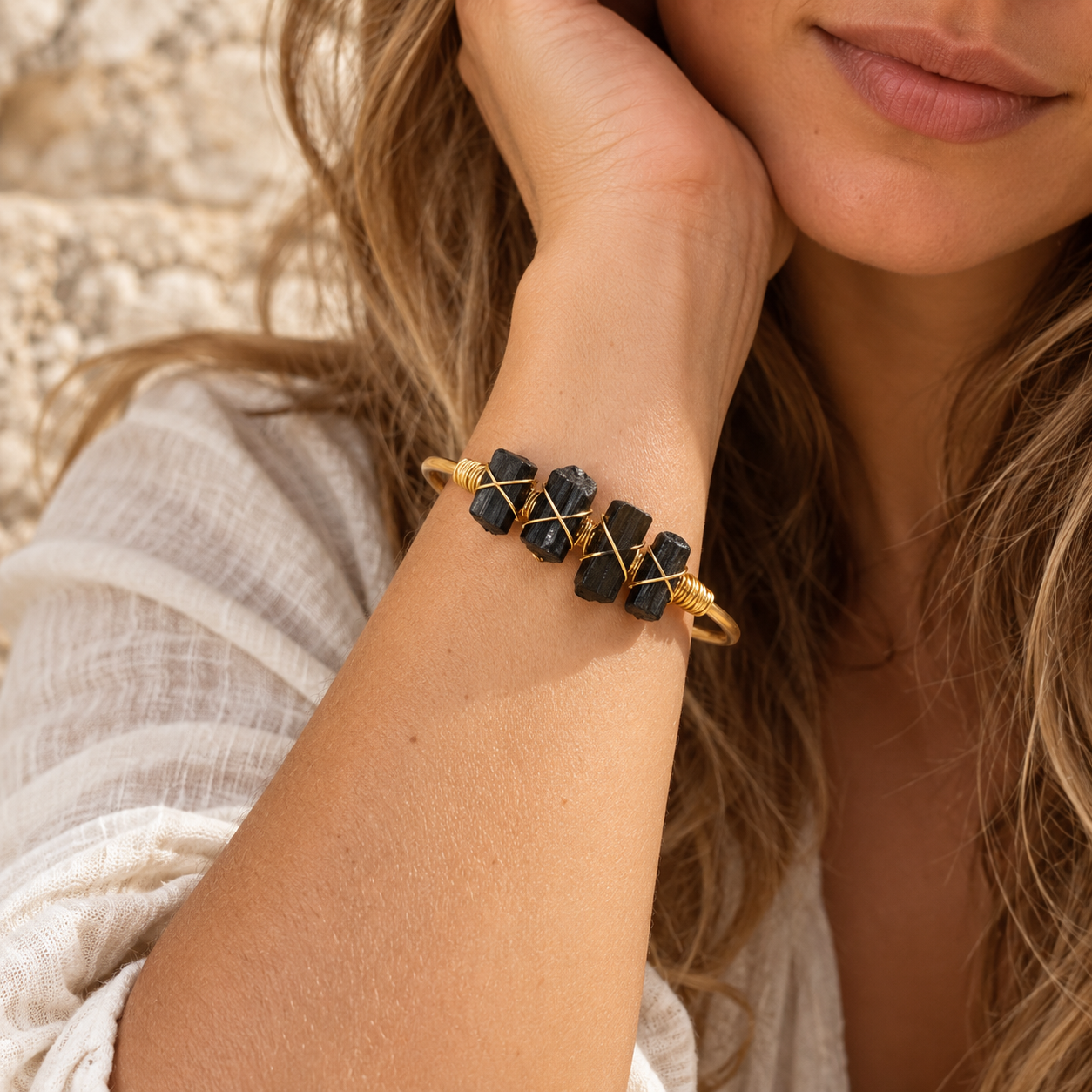 Natural Black Tourmaline Gemstone Cuff