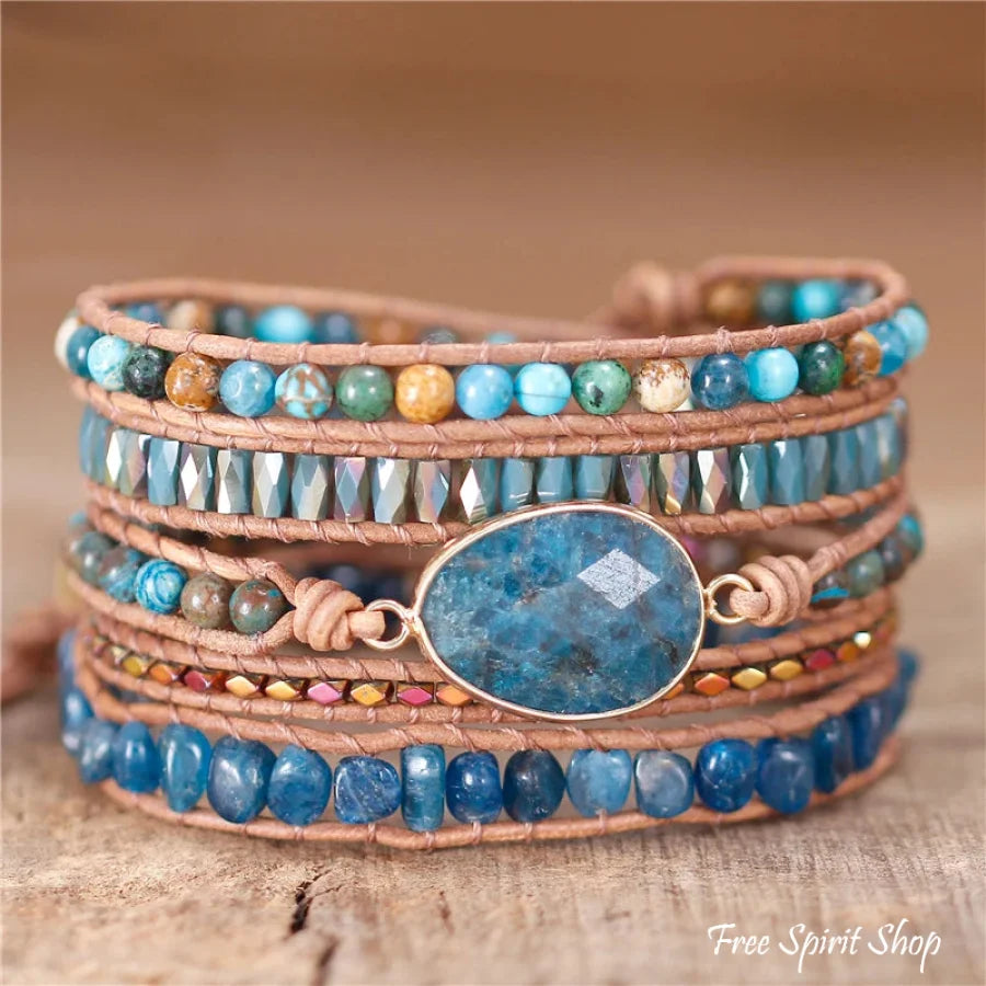 Natural Apatite & Ocean Jasper Wrap Bracelet