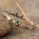 Natural Indian Agate & Pyrite Stone Beaded Bracelet