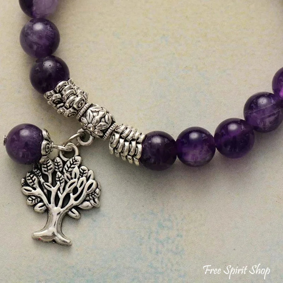 Natural Amethyst Tree of Life Bead Bracelet