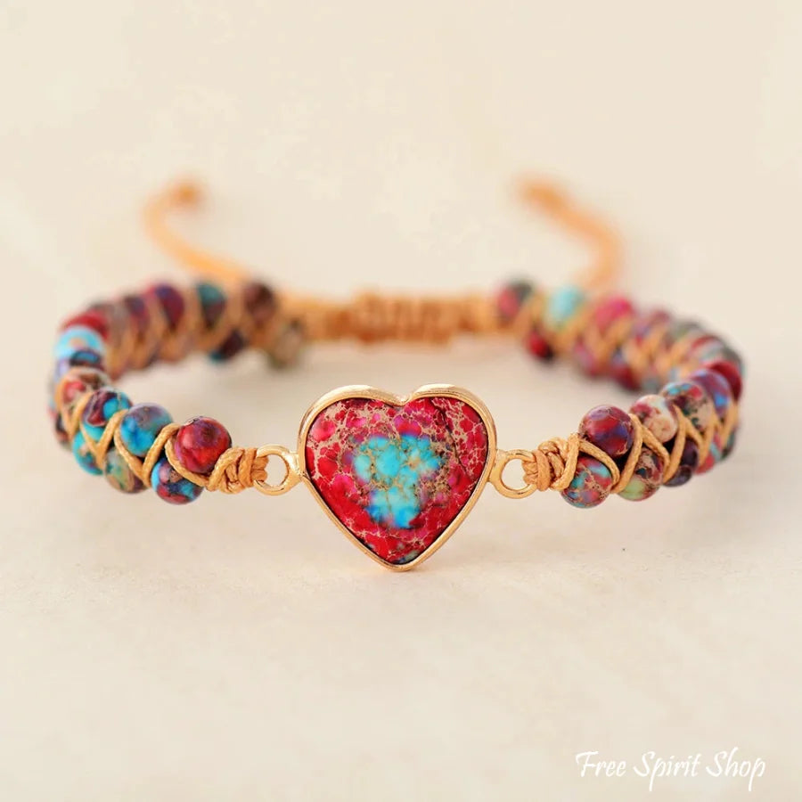 Handmade Imperial Jasper Heart Beaded Bracelet