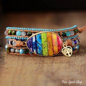 Natural Mix Gemstones & Rainbow Chakra Wrap Bracelet