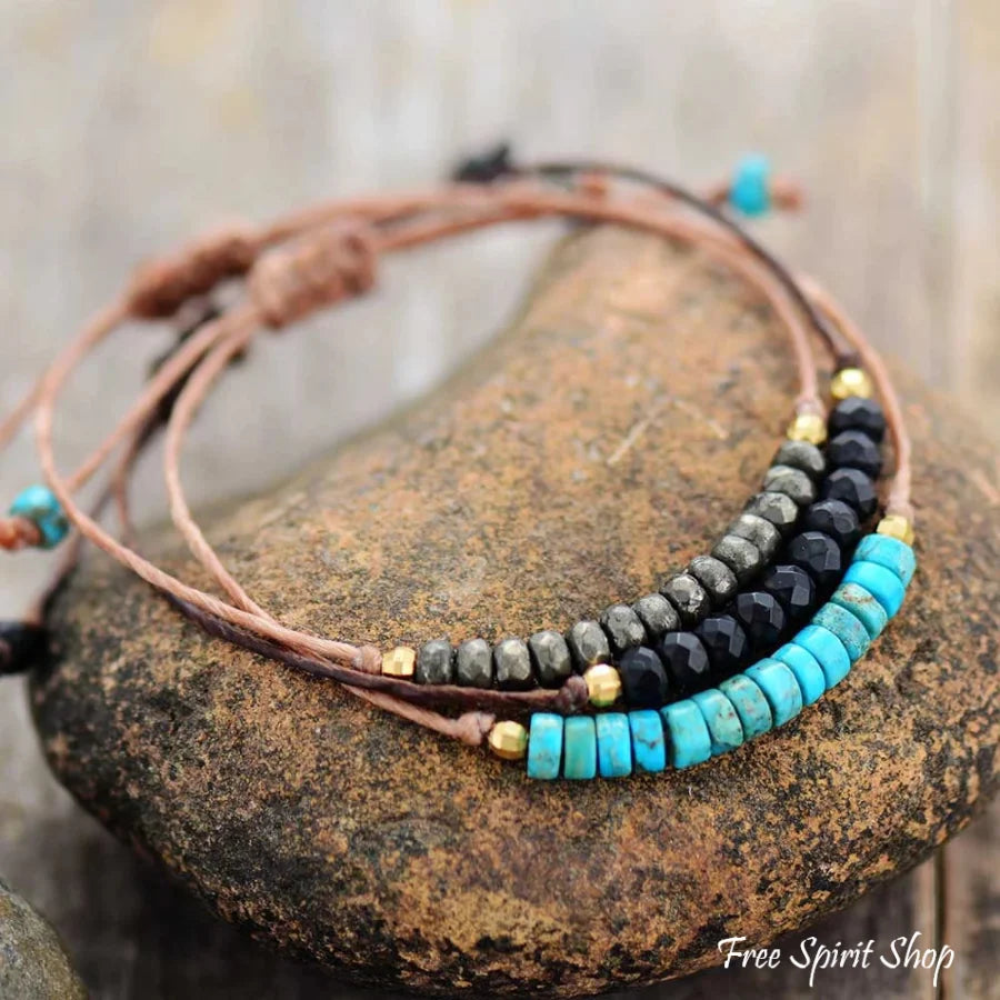 Natural Pyrite Onyx & Turquoise Howlite Friendship Bracelets