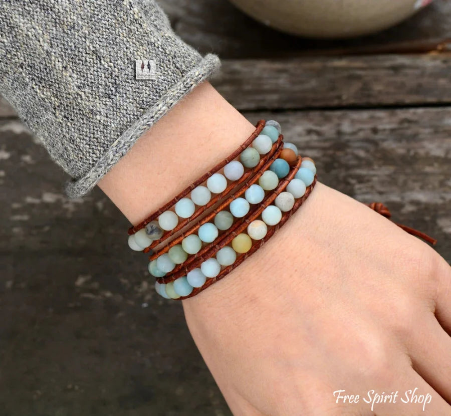 Natural Amazonite Beaded Wrap Bracelet