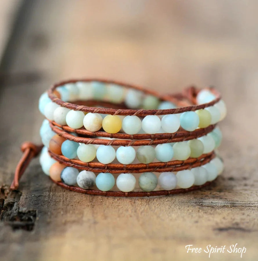 Natural Amazonite Beaded Wrap Bracelet