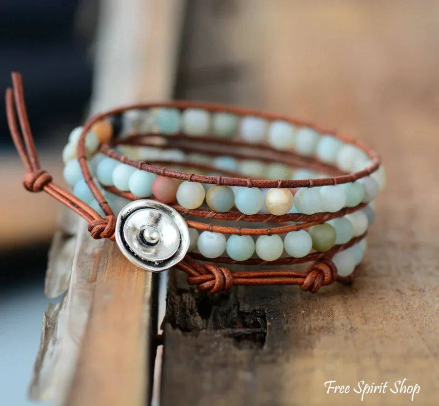 Natural Amazonite Beaded Wrap Bracelet