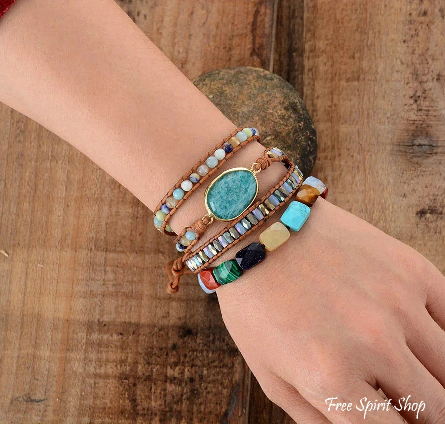 Natural Amazonite & Mix Gemstones Wrap Bracelet