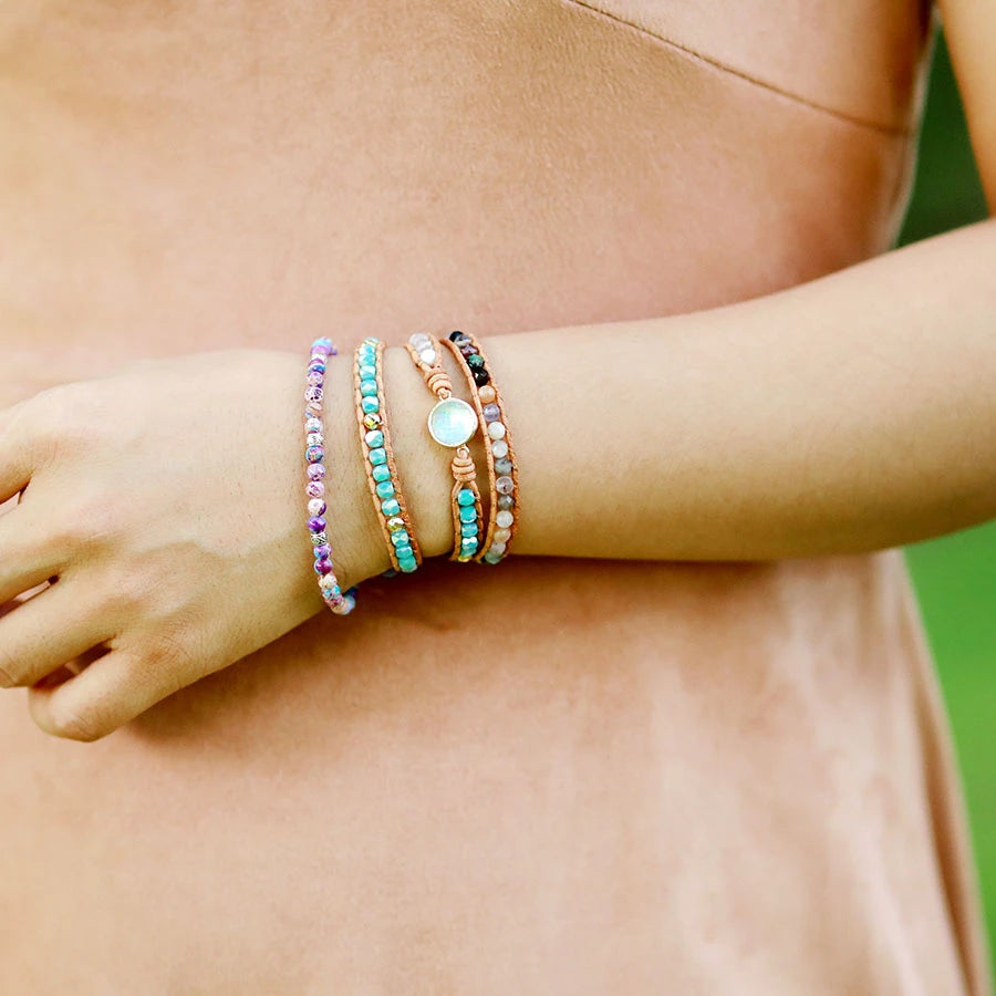 Handmade Clear Quartz & Opal Rhinestone Wrap Bracelet