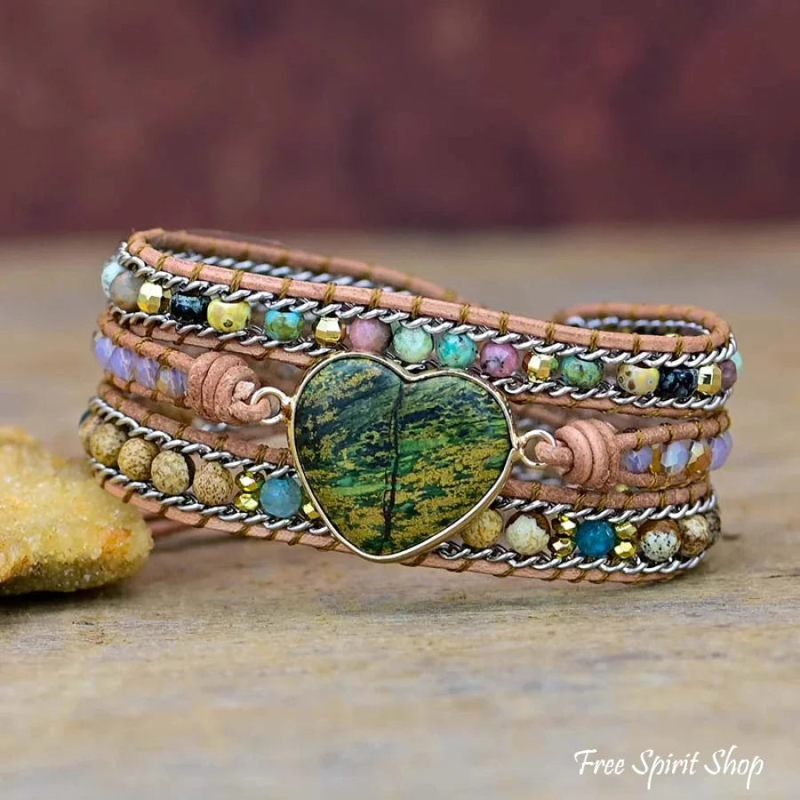 Handmade Green Emperor Stone Wrap Bracelet