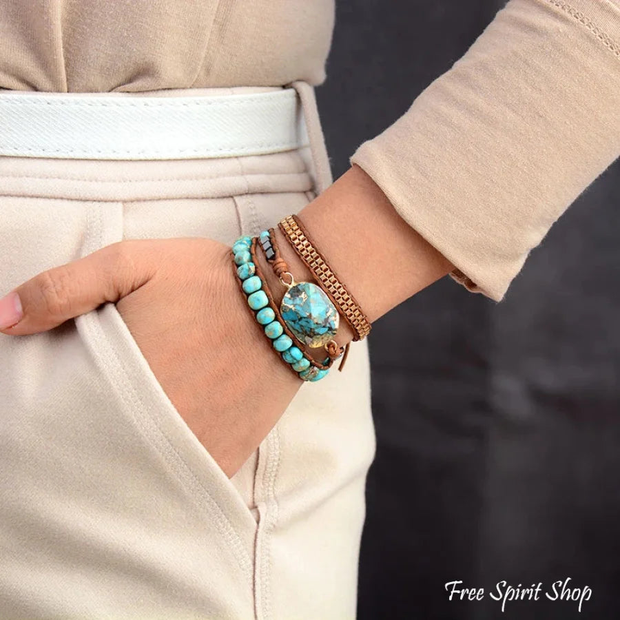 Natural Turquoise Howlite Wrap Bracelet