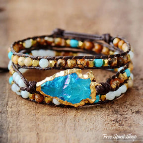 Handmade Natural Gemstones & Gilded Arrowhead Wrap Bracelet