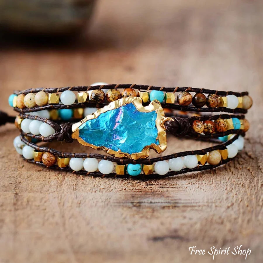 Handmade Natural Gemstones & Gilded Arrowhead Wrap Bracelet