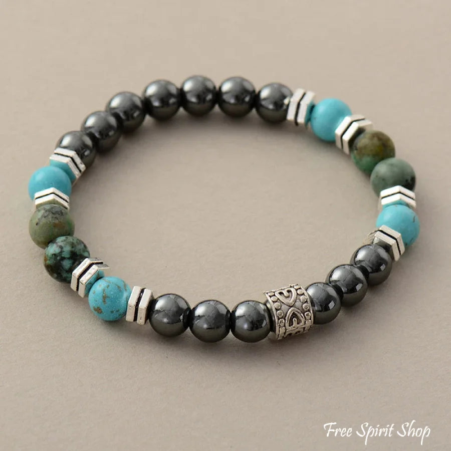 Natural Hematite & Turquoise Bead Bracelet