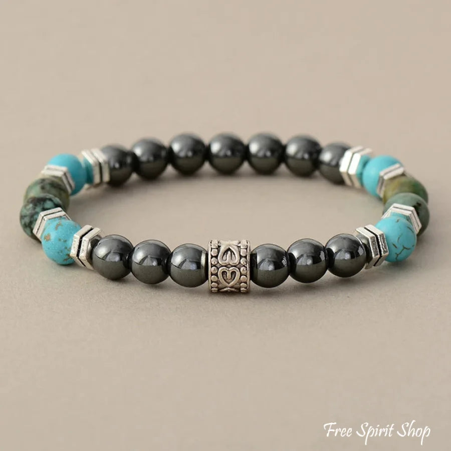 Natural Hematite & Turquoise Bead Bracelet