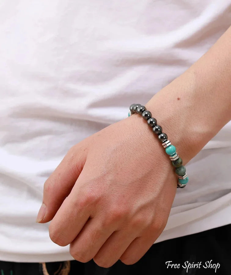 Natural Hematite & Turquoise Bead Bracelet